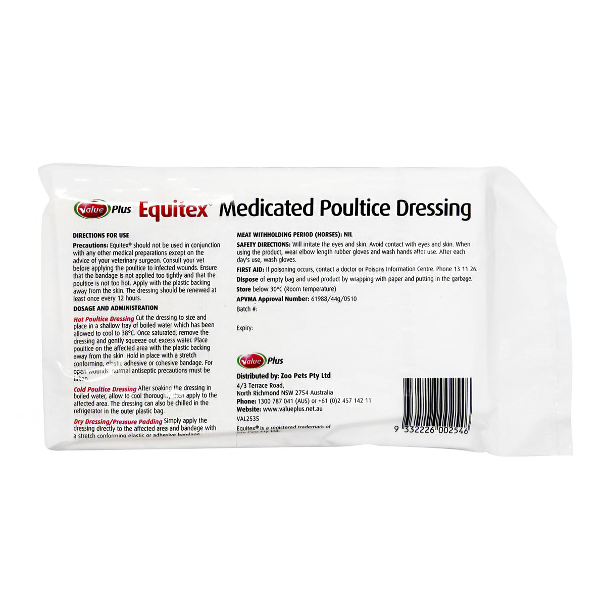 Equitex Medicated Poultice Dressing 44g