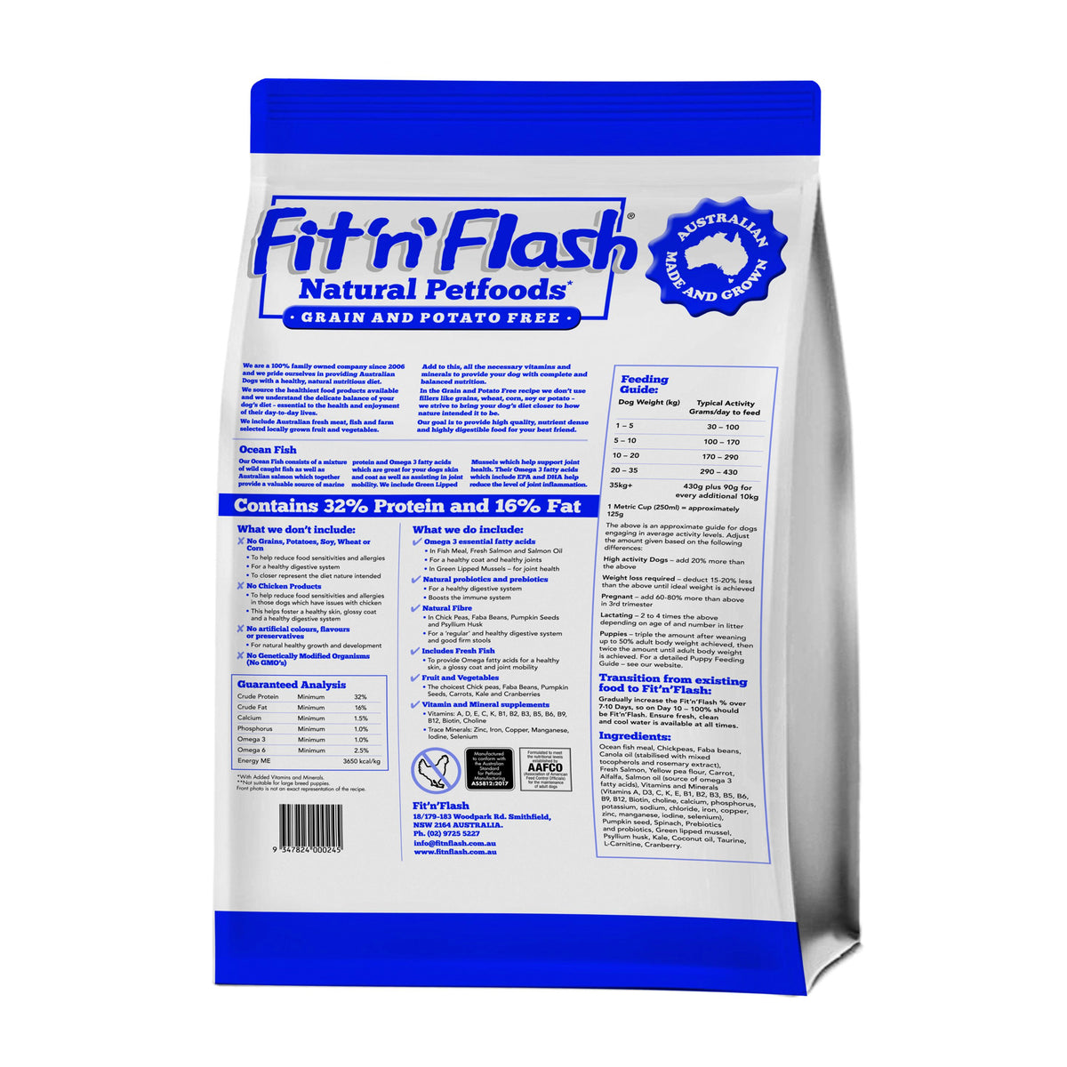 Fit&#39;n&#39;Flash Grain &amp; Potato Free Dry Dog Food - Ocean Fish 2kg