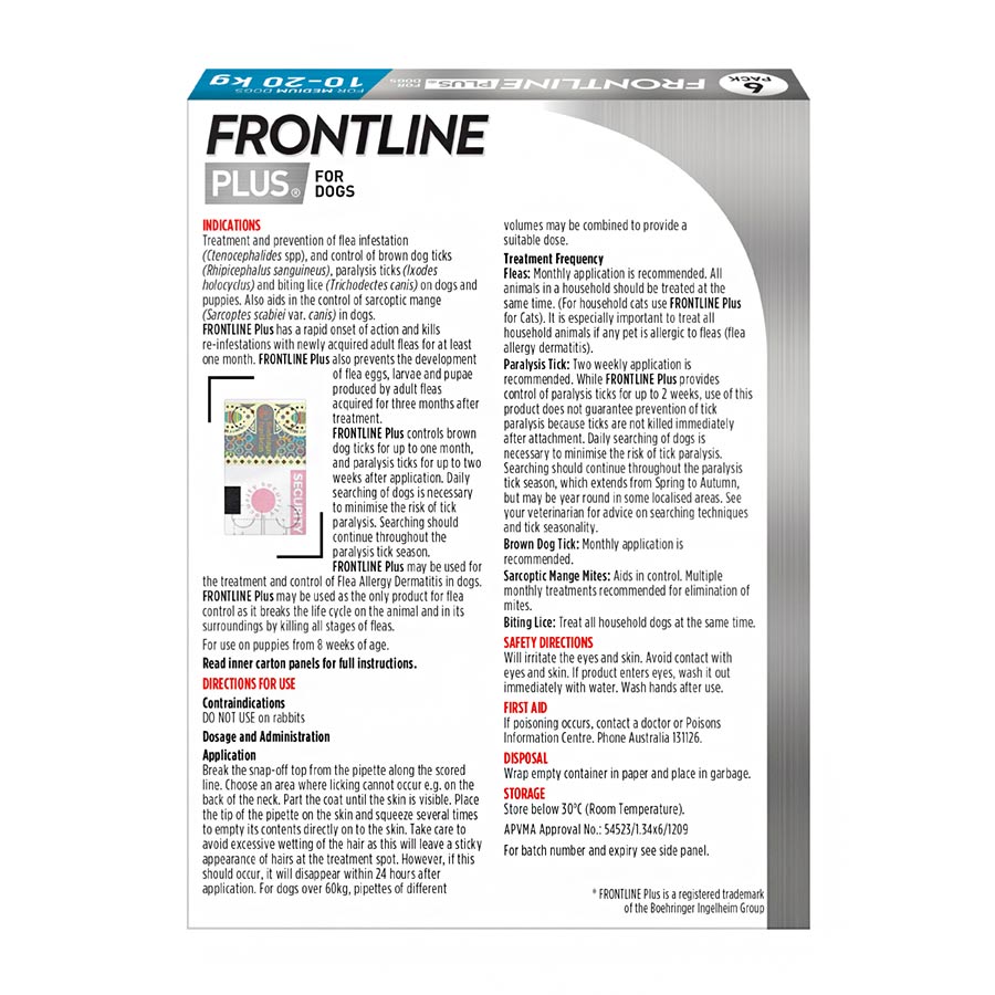 Frontline Plus for Medium Dogs 10 to 20kg (22-44lb)