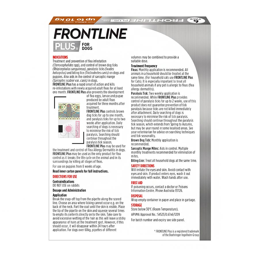 Frontline Plus for Small Dogs Up to 10kg (22lb)