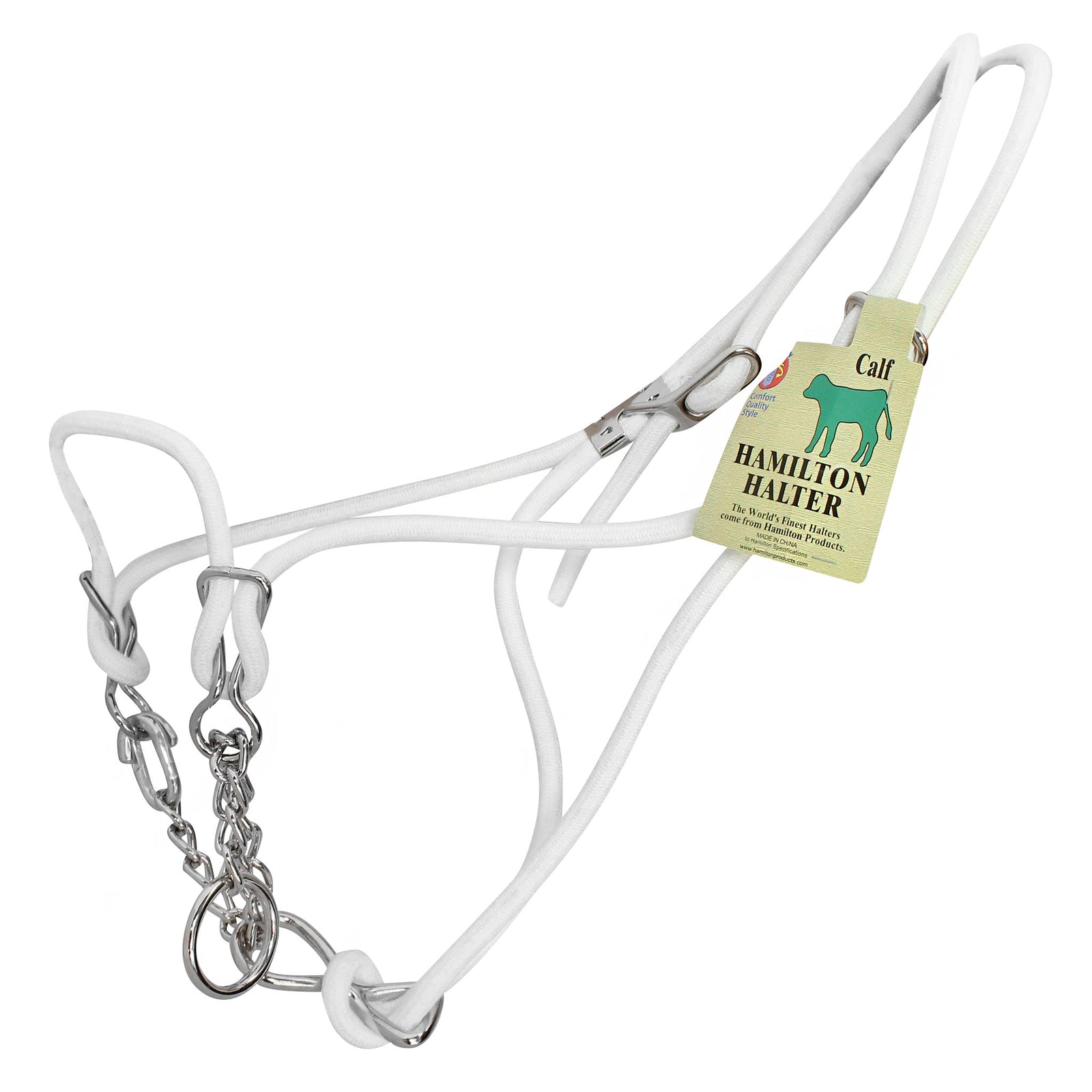Hamilton Cattle Halter - White Cotton Rope with Control Chain