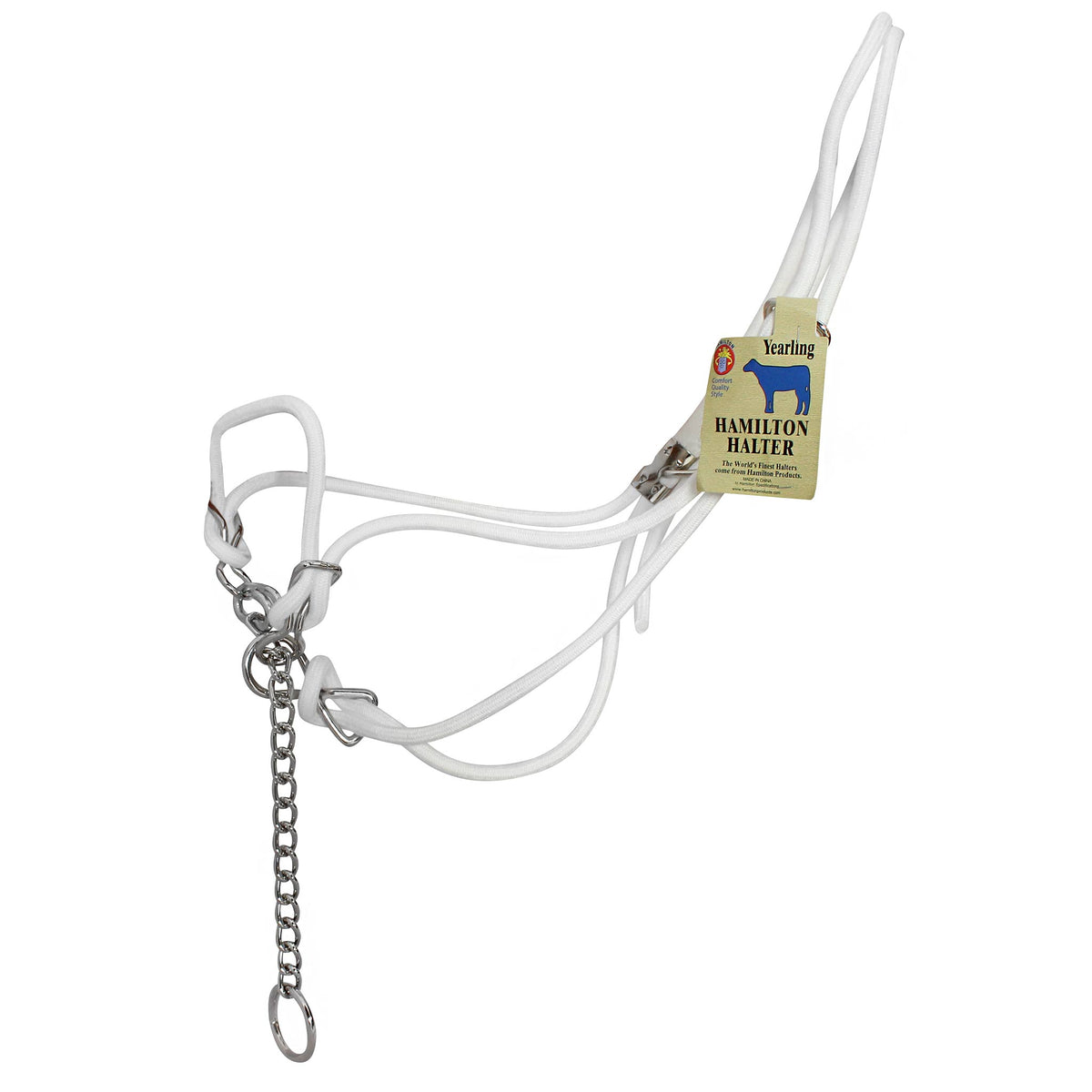 Hamilton Cattle Halter - White Cotton Rope with Control Chain