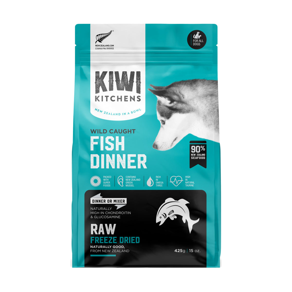 Kiwi Kitchens Raw Freeze Dried Fish Dinner for Dogs
