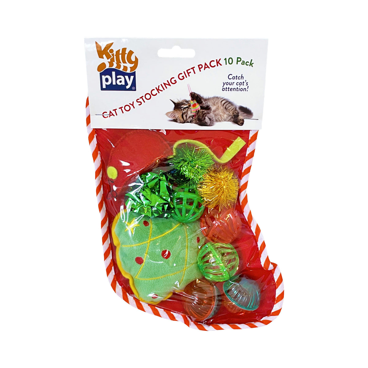 Kitty Play Christmas Cat Toy Stocking - 10 Pack