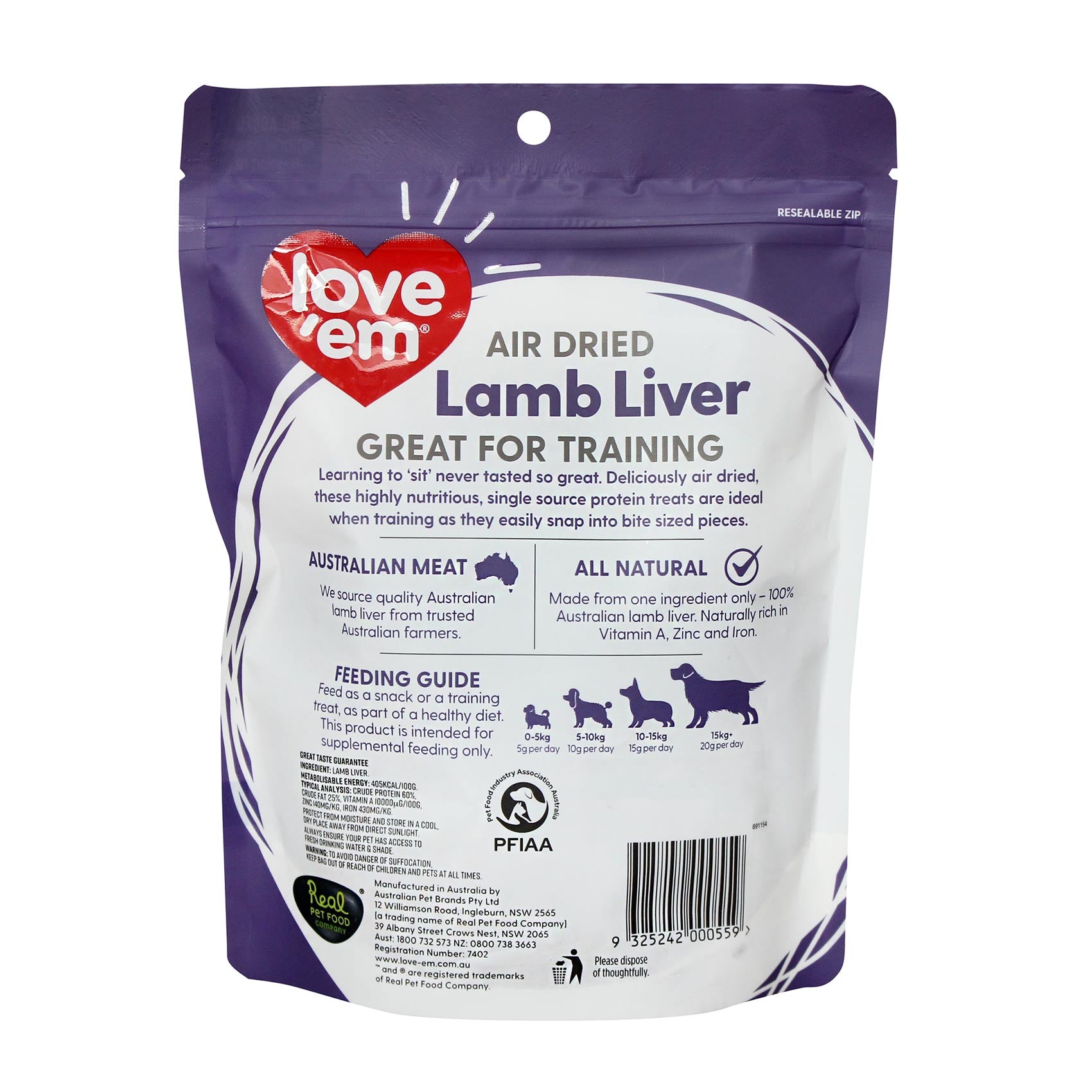 Love'em Air Dried Lamb Liver Treats 200g