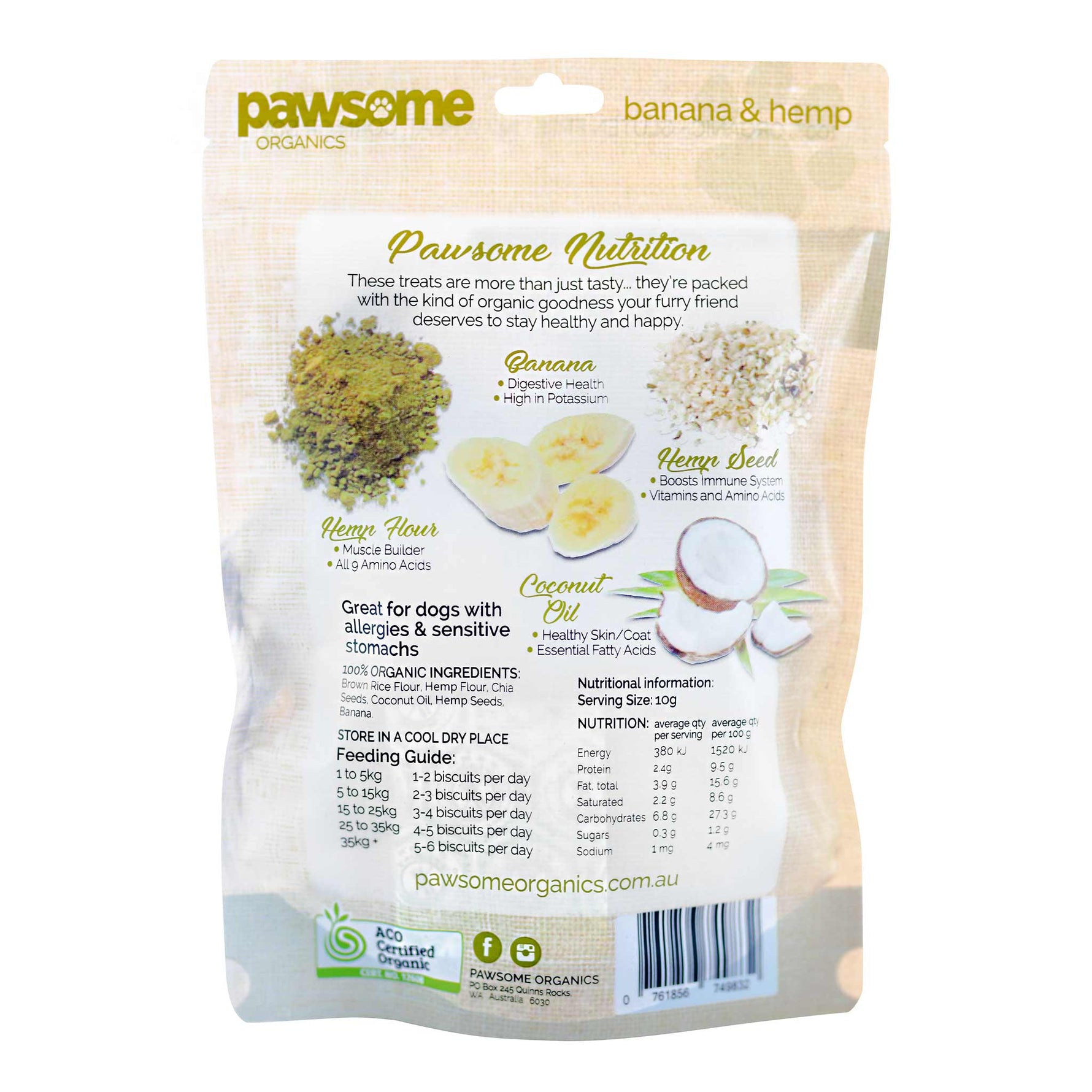 Pawsome Organics Hemp & Banana Dog Treats 200g