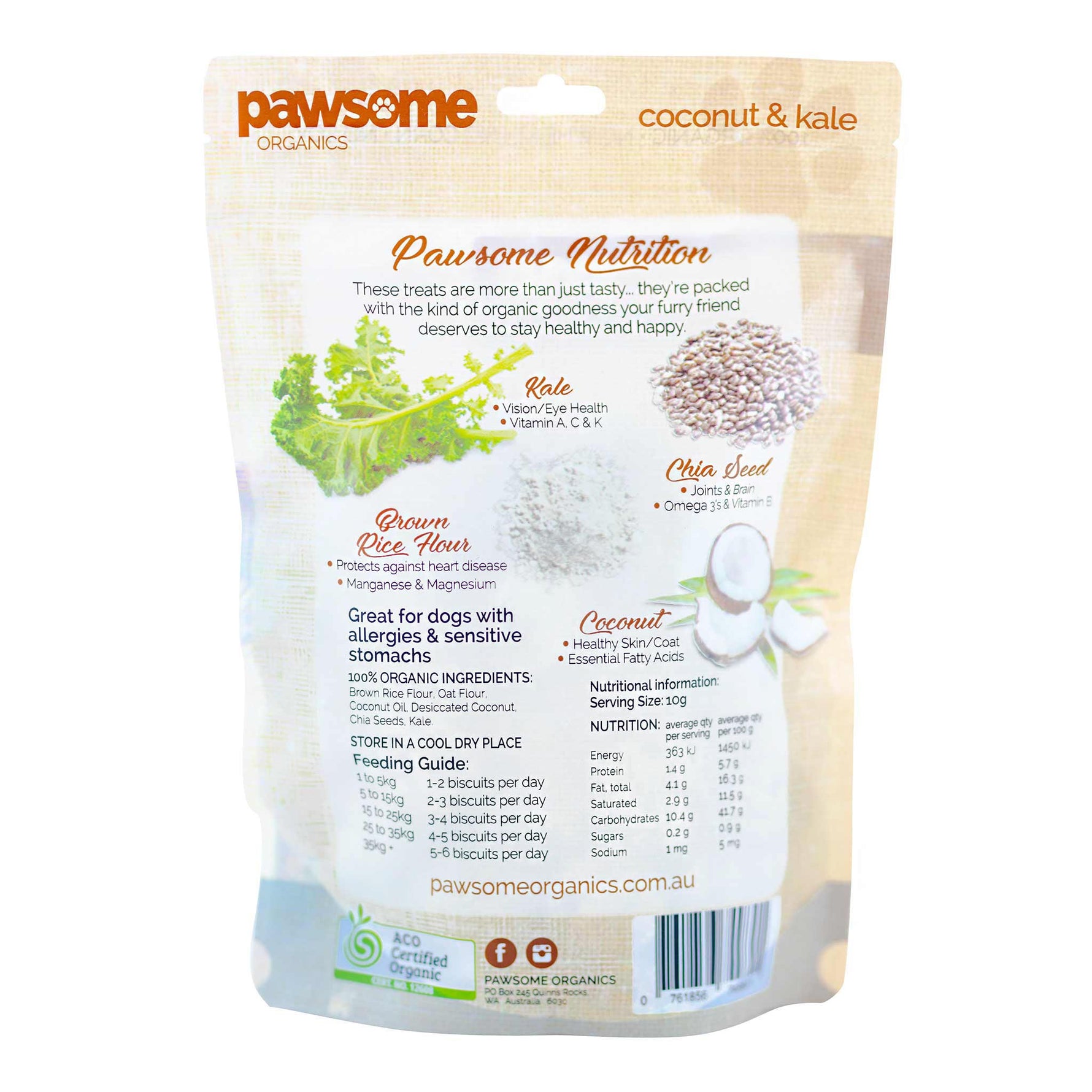 Pawsome Organics Coconut & Kale Dog Treats 200g