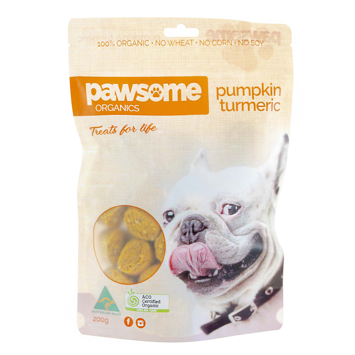 Pawsome Organics Pumpkin &amp; Turmeric Dog Treats 200g