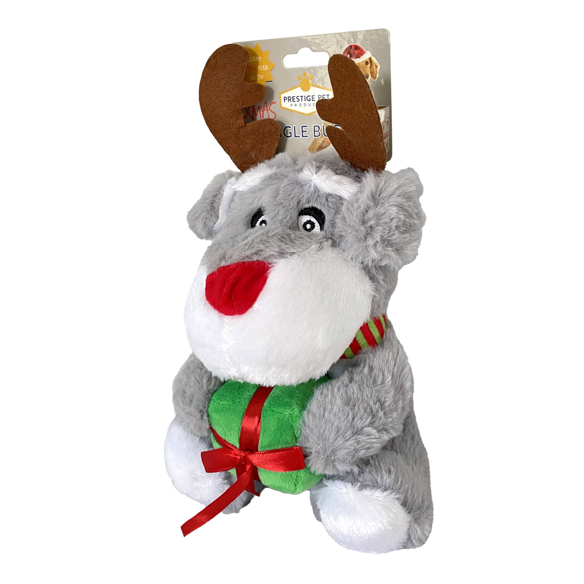Christmas Snuggle Pals Dog with Antlers &amp; Gift