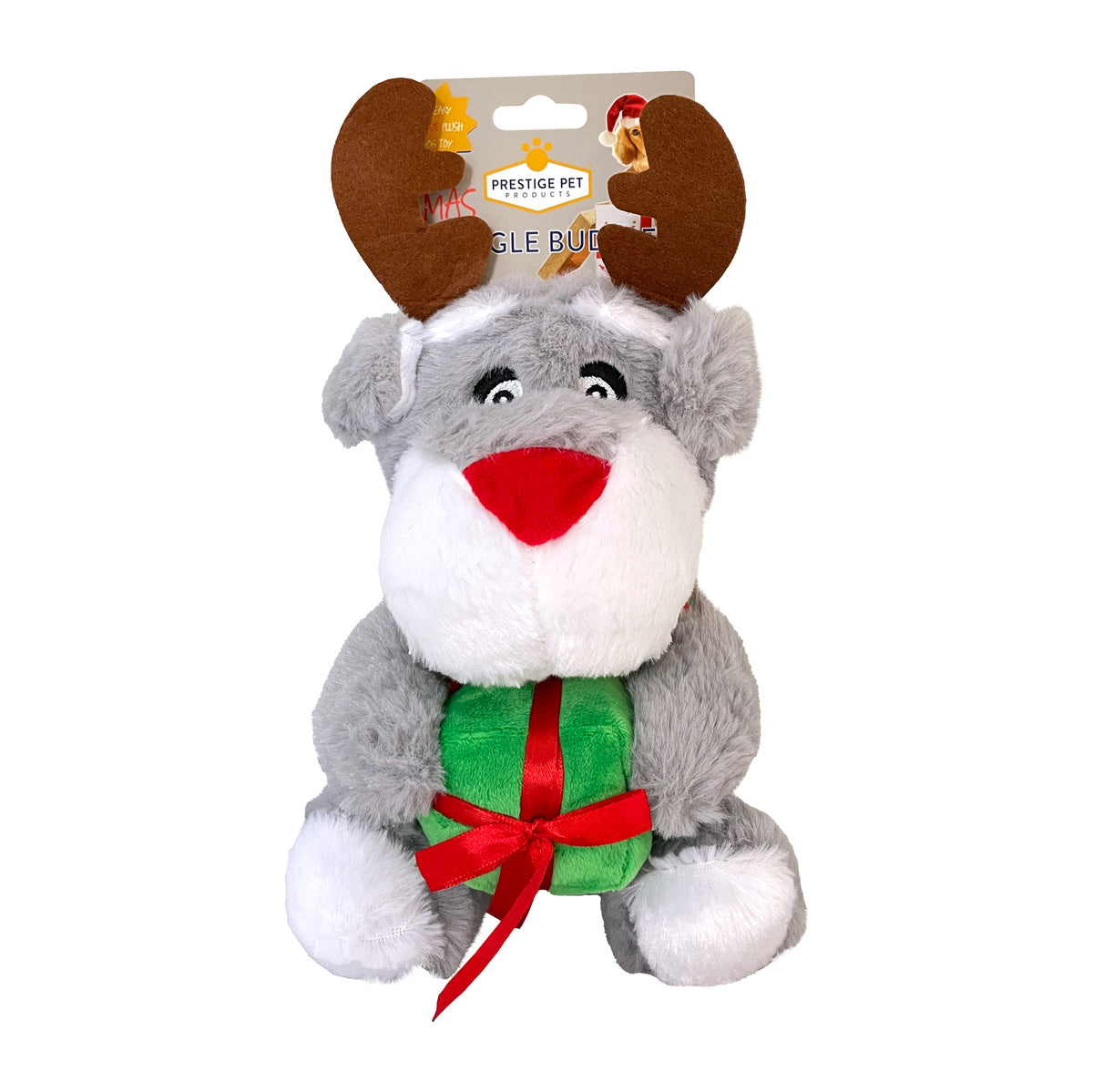 Christmas Snuggle Pals Dog with Antlers &amp; Gift
