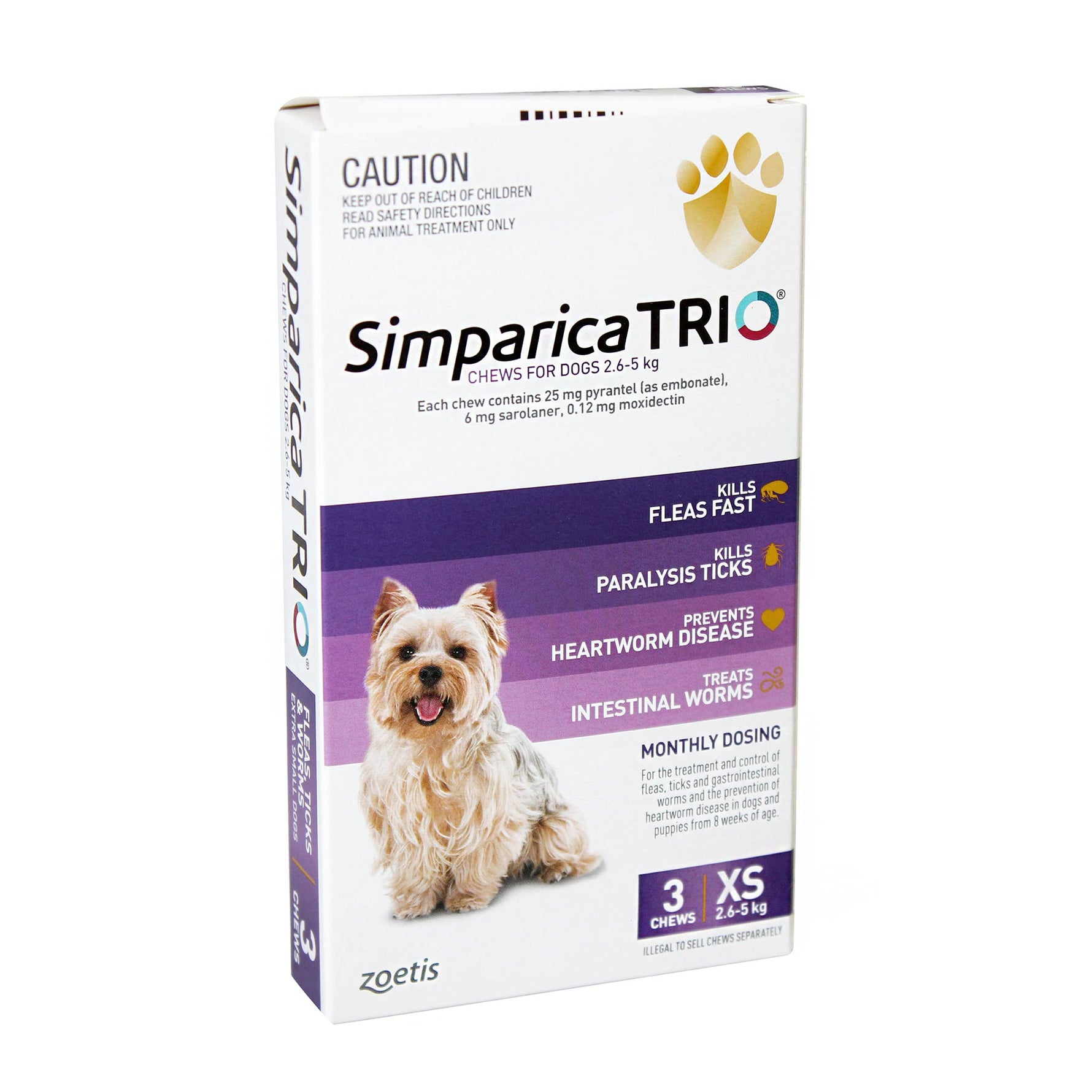 Simparica TRIO Chewable Tablet for XSmall Dogs 2.6-5kg - 3 Pack
