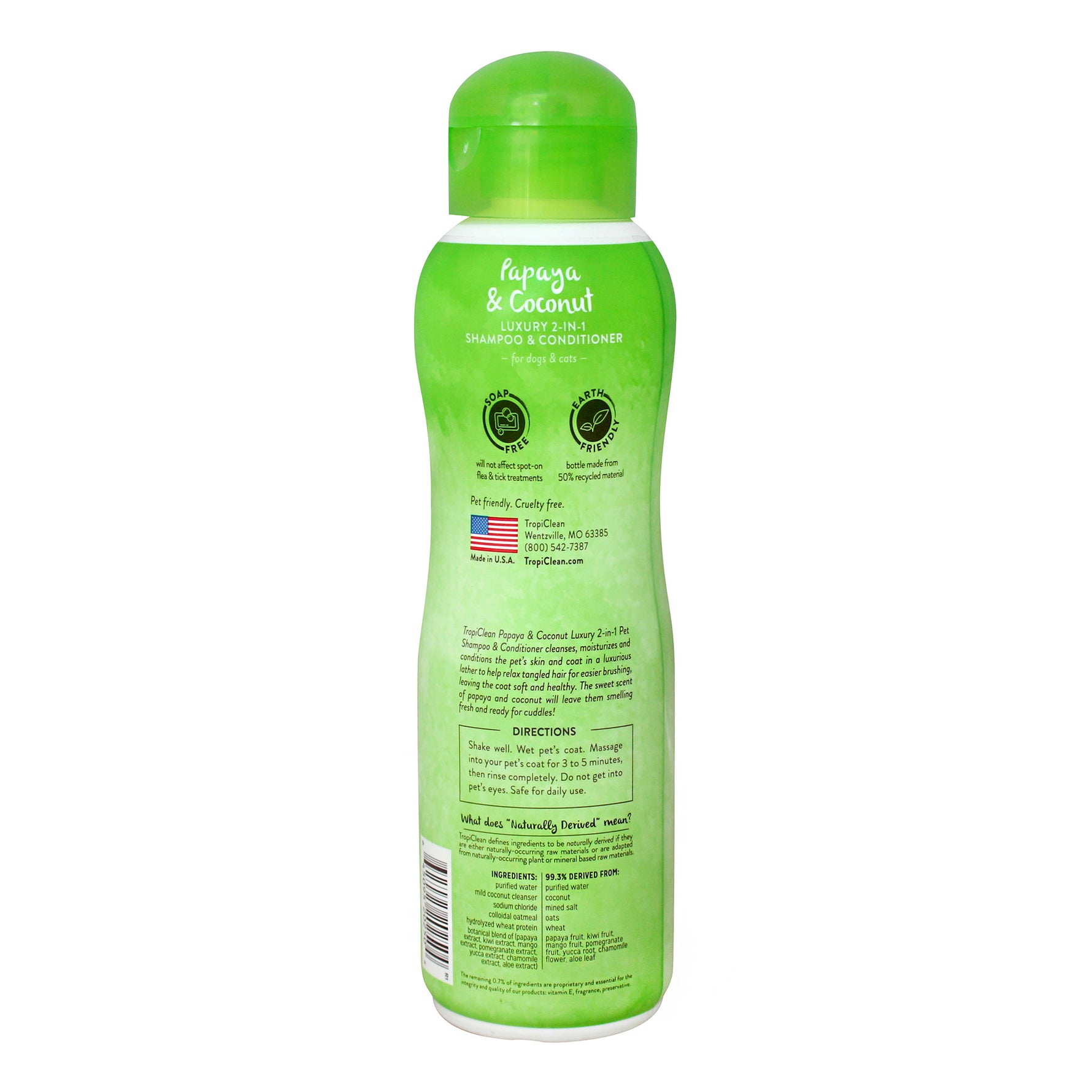TropiClean Luxury 2-in-1 Papaya & Coconut Pet Shampoo & Conditioner 355mL