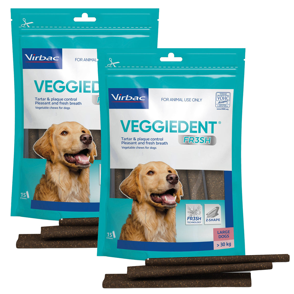 Virbac Veggiedent FR3SH Dental Chews for Dogs - 30 Pack (2 x 15&#39;s) Value Bundle