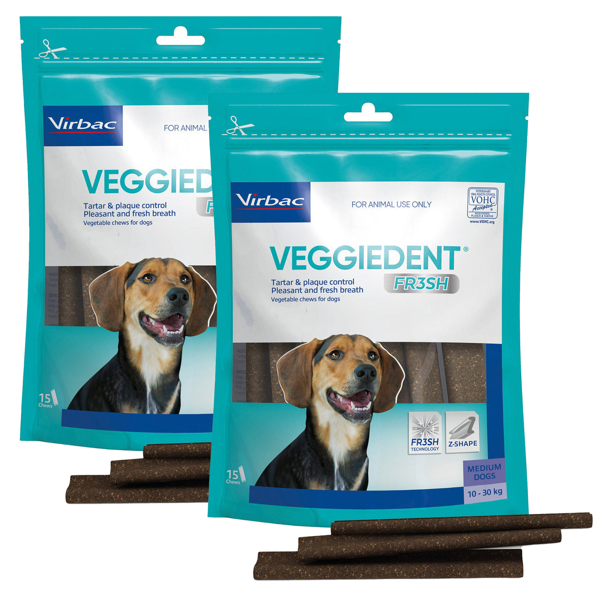 Virbac Veggiedent FR3SH Dental Chews for Dogs - 30 Pack (2 x 15&#39;s) Value Bundle