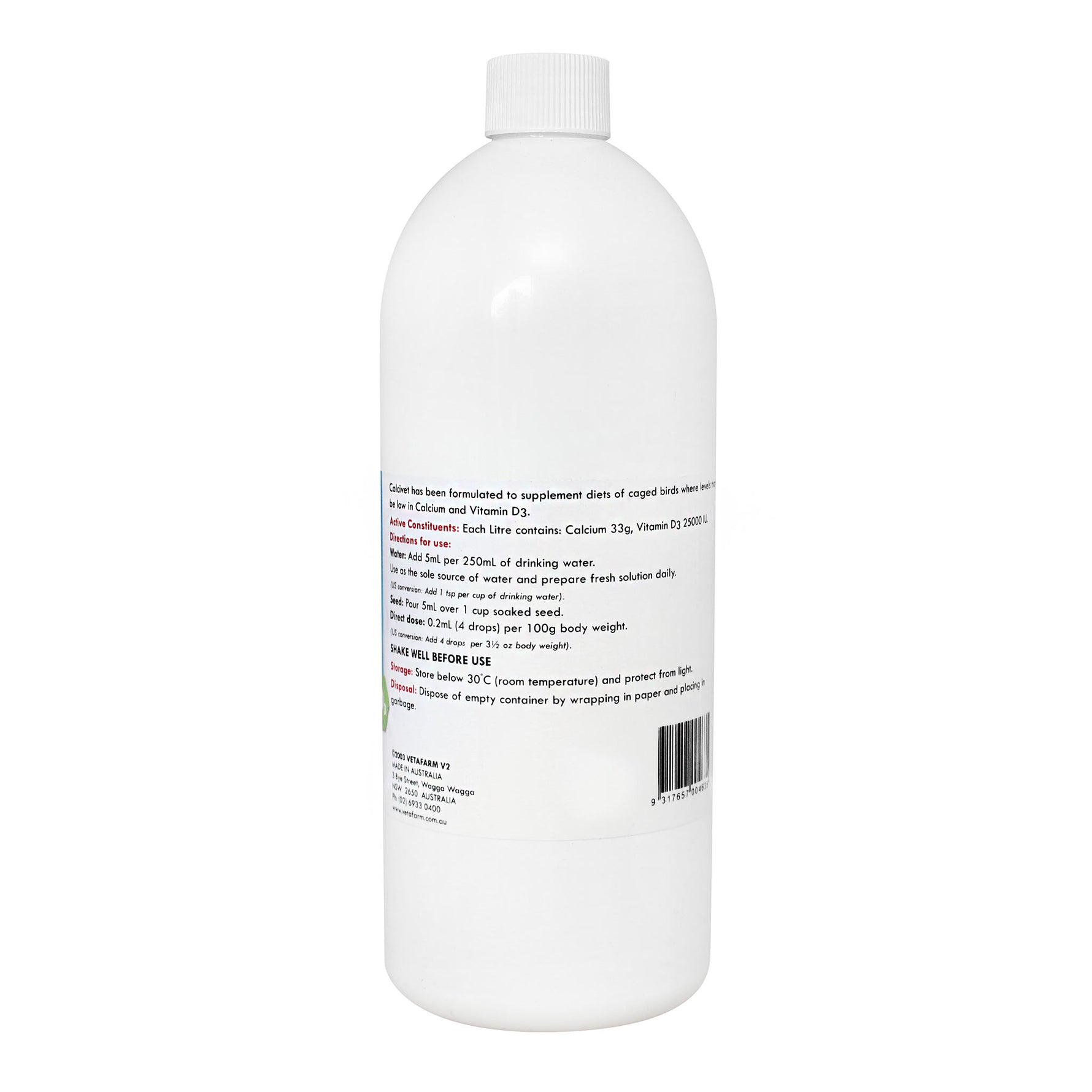 Vetafarm Calcivet Liquid Calcium Supplement for Birds
