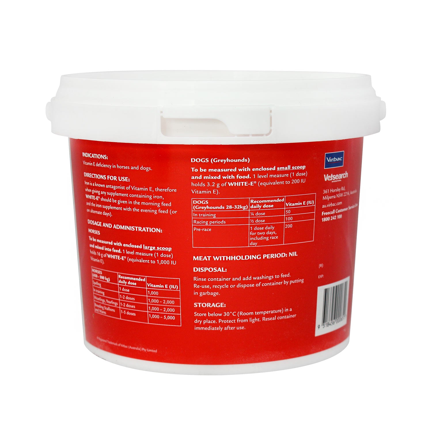 White-E Natural Vitamin E Supplement Powder for Horses & Dogs