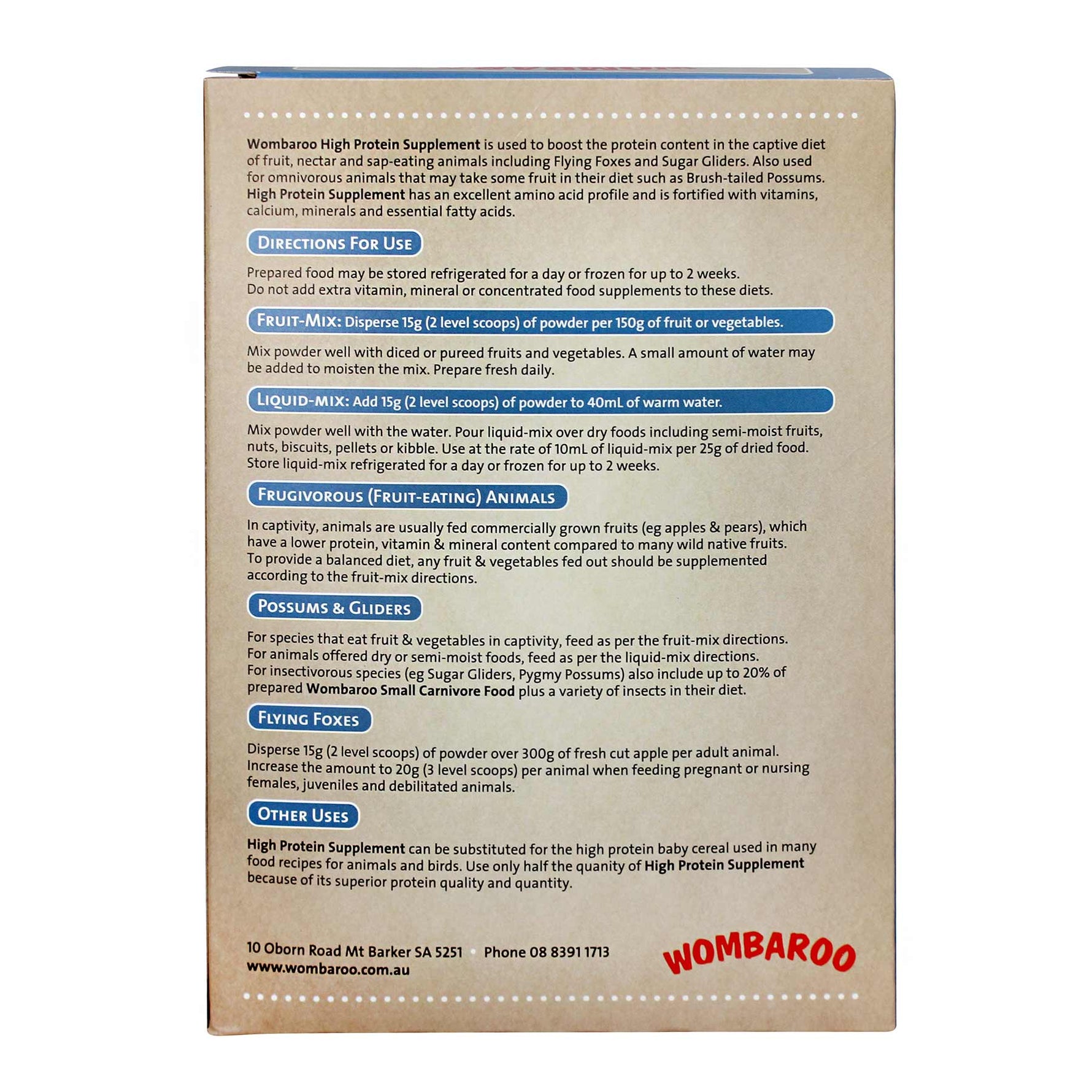 Wombaroo High Protein Supplement - Fruit & Nectar Eating Animals