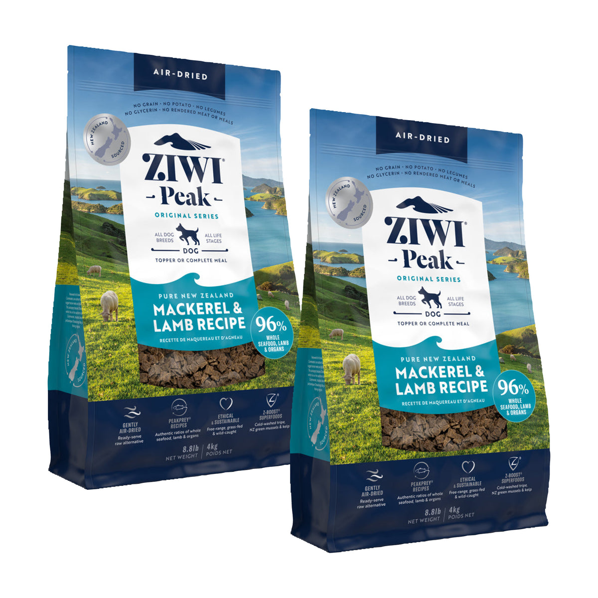 Ziwi Peak Air Dried Mackerel &amp; Lamb For Dogs 8kg Value Bundle