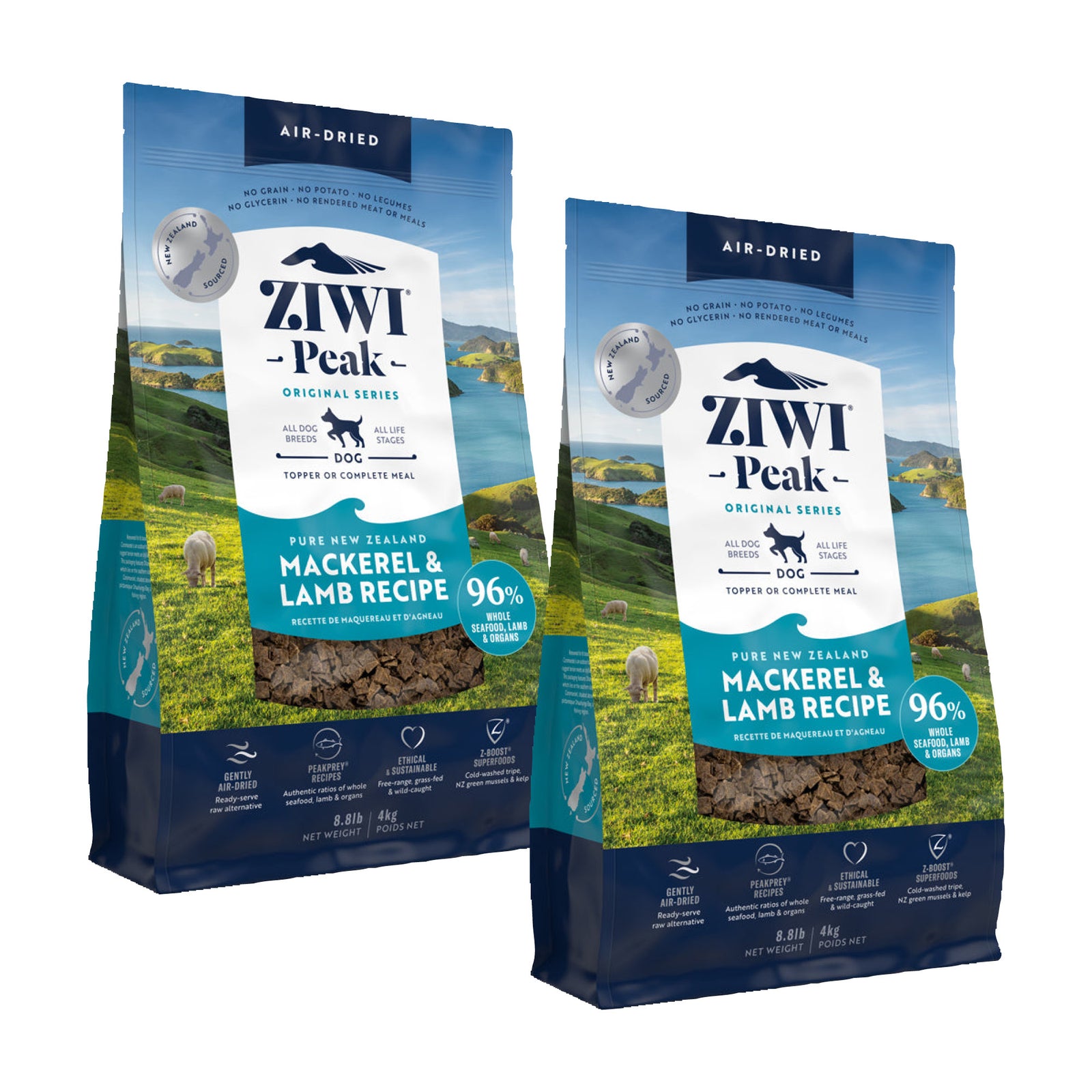 Ziwi Peak Air Dried Mackerel & Lamb For Dogs 8kg Value Bundle