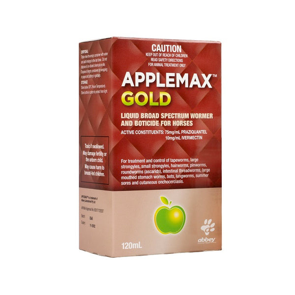 Applemax Gold Liquid Broad Spectrum Wormer & Boticide for Horses 120mL ...