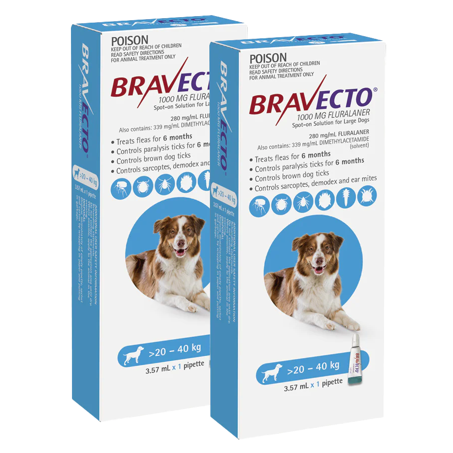 Bravecto Spot-on for Dogs 20kg-40kg (Blue) - 2 Pack Value Bundle