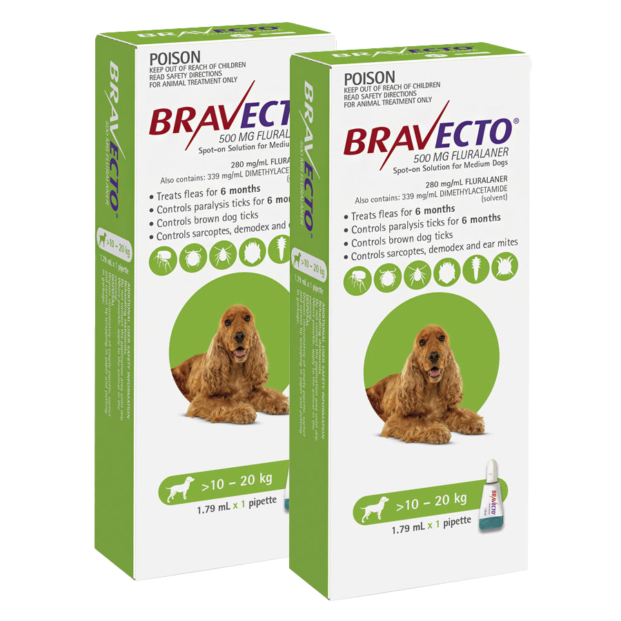 Bravecto Spot-on for Dogs 10kg-20kg (Green) - 2 Pack Value Bundle