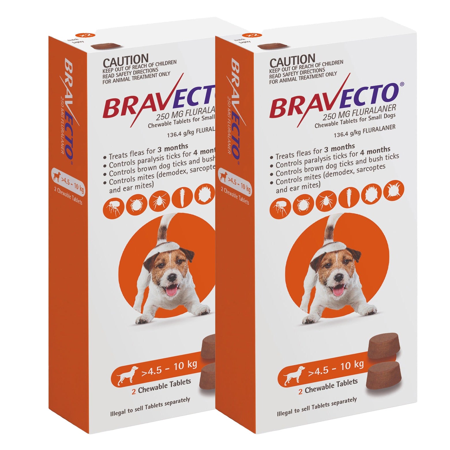 Bravecto 3-Month Chews for Small Dogs 4.5-10kg (Orange) - 2 x 2