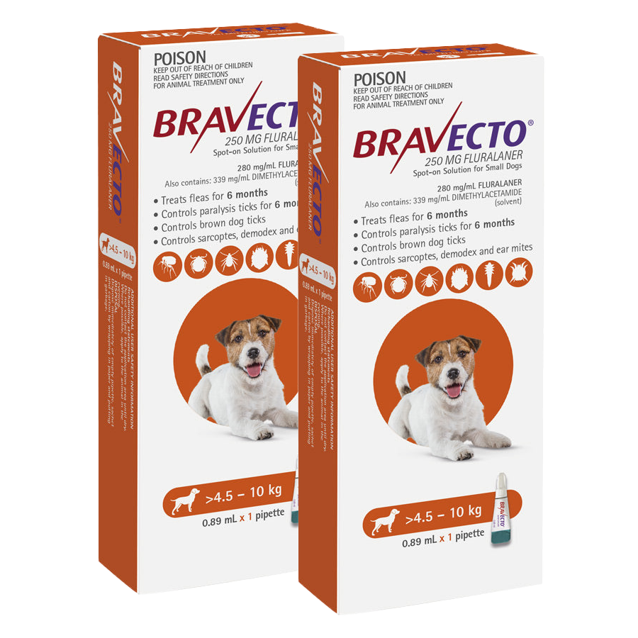 Bravecto Spot-on for Dogs 4.5kg-10kg (Orange) - 2 Pack Value Bundle