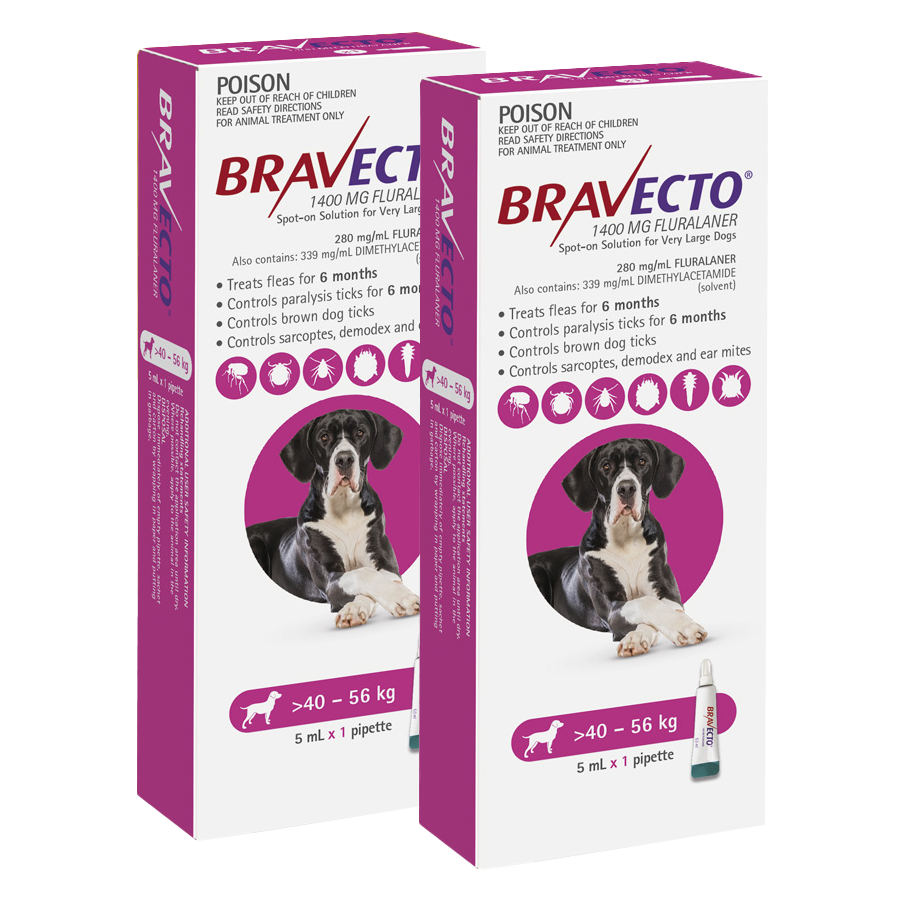 Bravecto Spot-On for Dogs 40kg-56kg (Pink) -  2 Pack Value Bundle