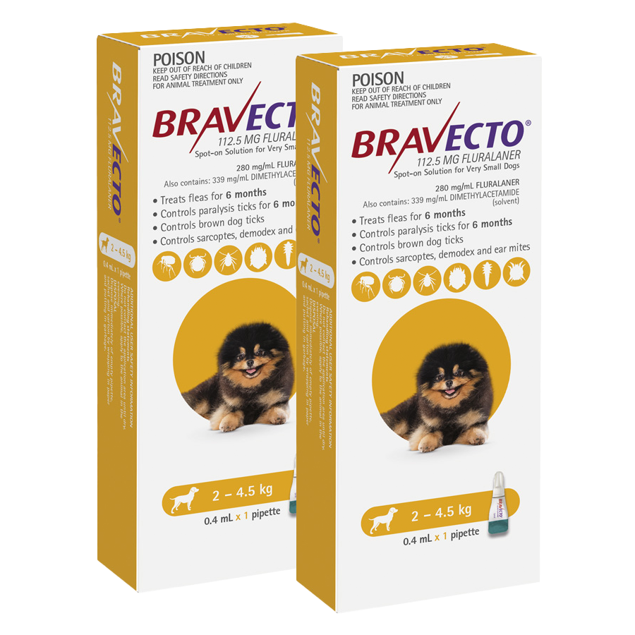 Bravecto Spot-on for Dogs 2kg-4.5kg (Yellow) - 2 Pack Value Bundle