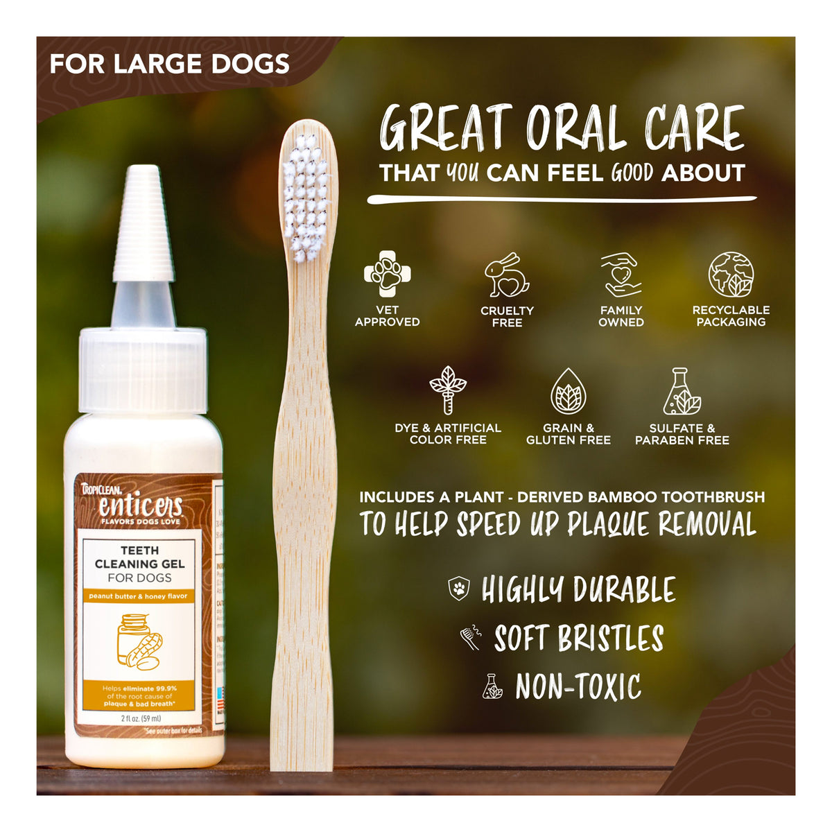 TropiClean Enticers Teeth Cleaning Gel &amp; Toothbrush for Dogs