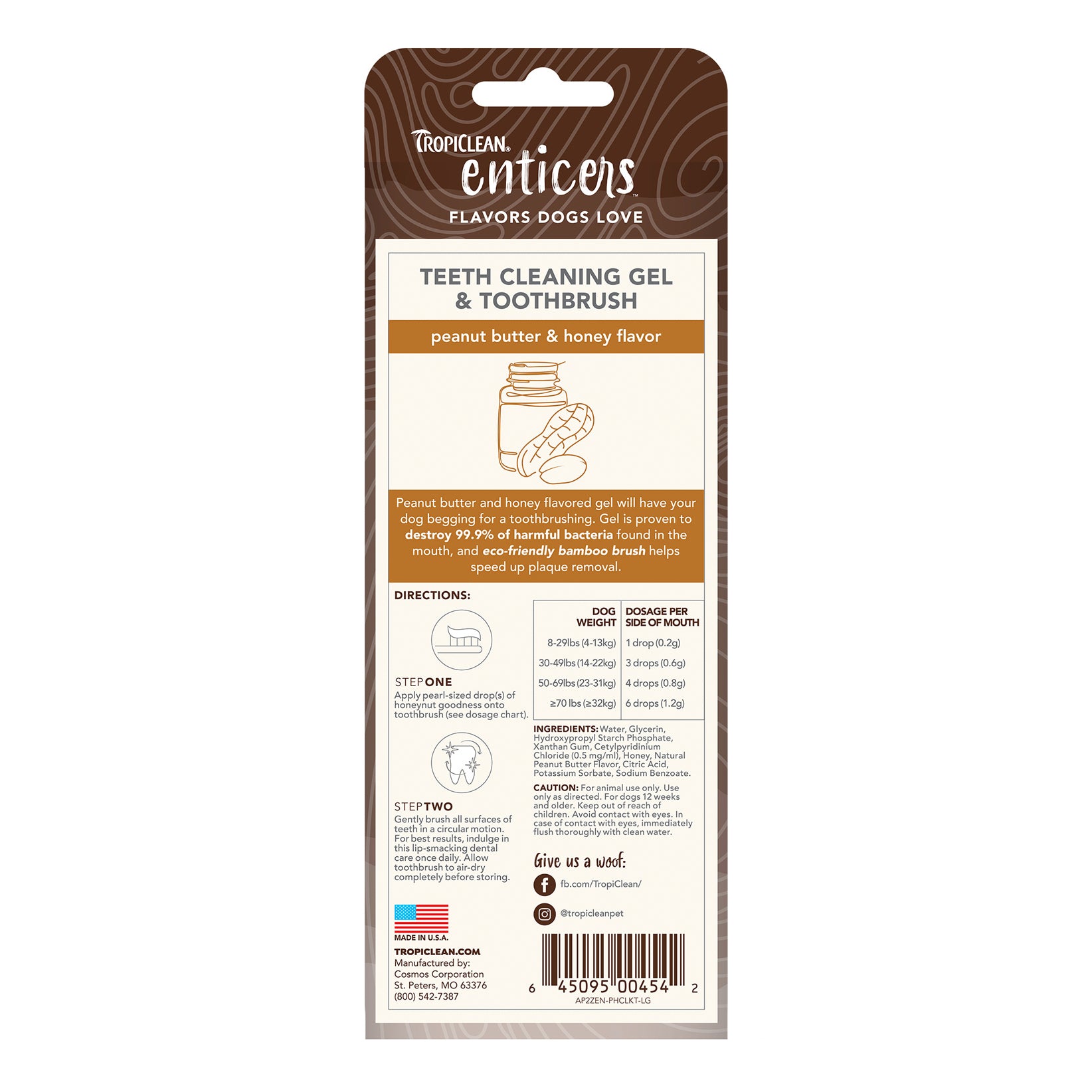 TropiClean Enticers Teeth Cleaning Gel & Toothbrush for Dogs