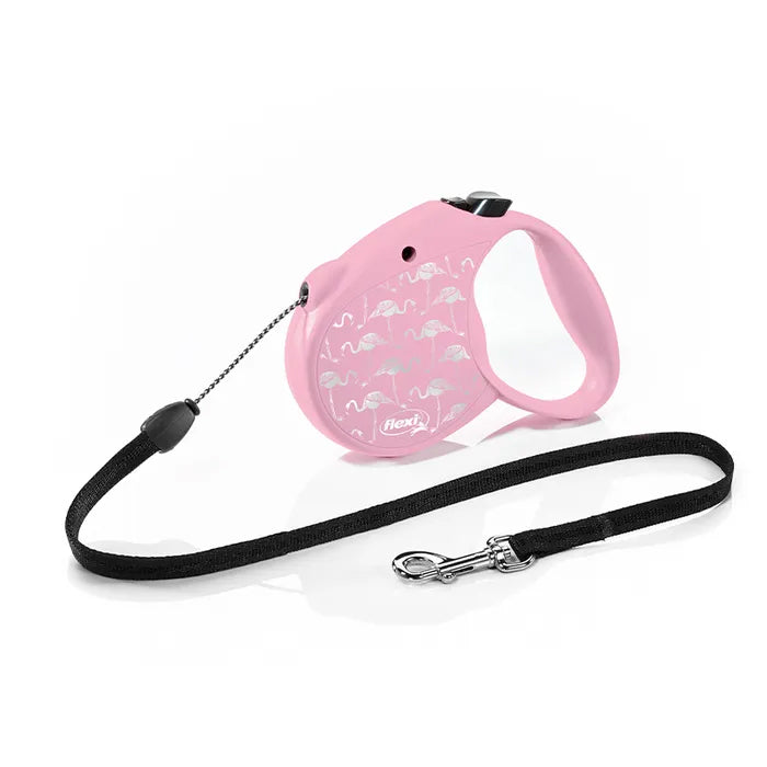 Flexi Limited Edition Pink With Silver Flamingos Retractable Cord Leash - 5m