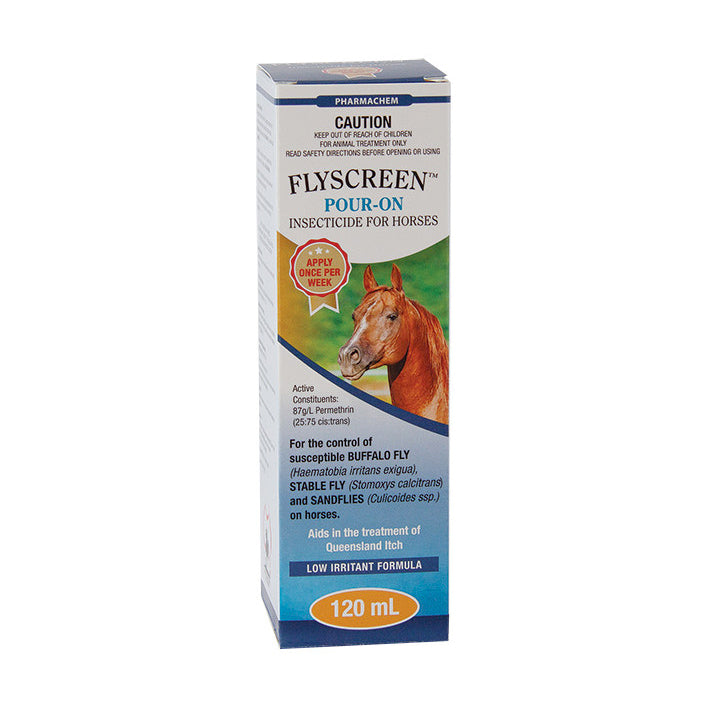 Pharmachem Flyscreen Pour-On Insecticide for Horses 120mL