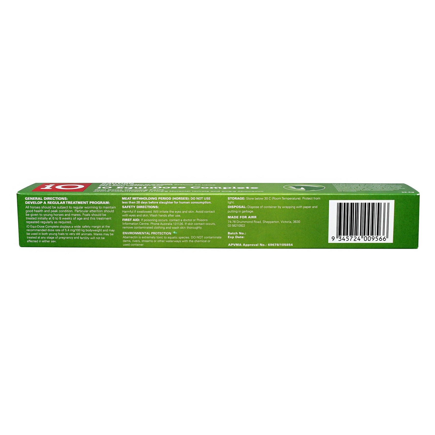 iO Equi-Dose Complete Horse Wormer Paste - Green Tube