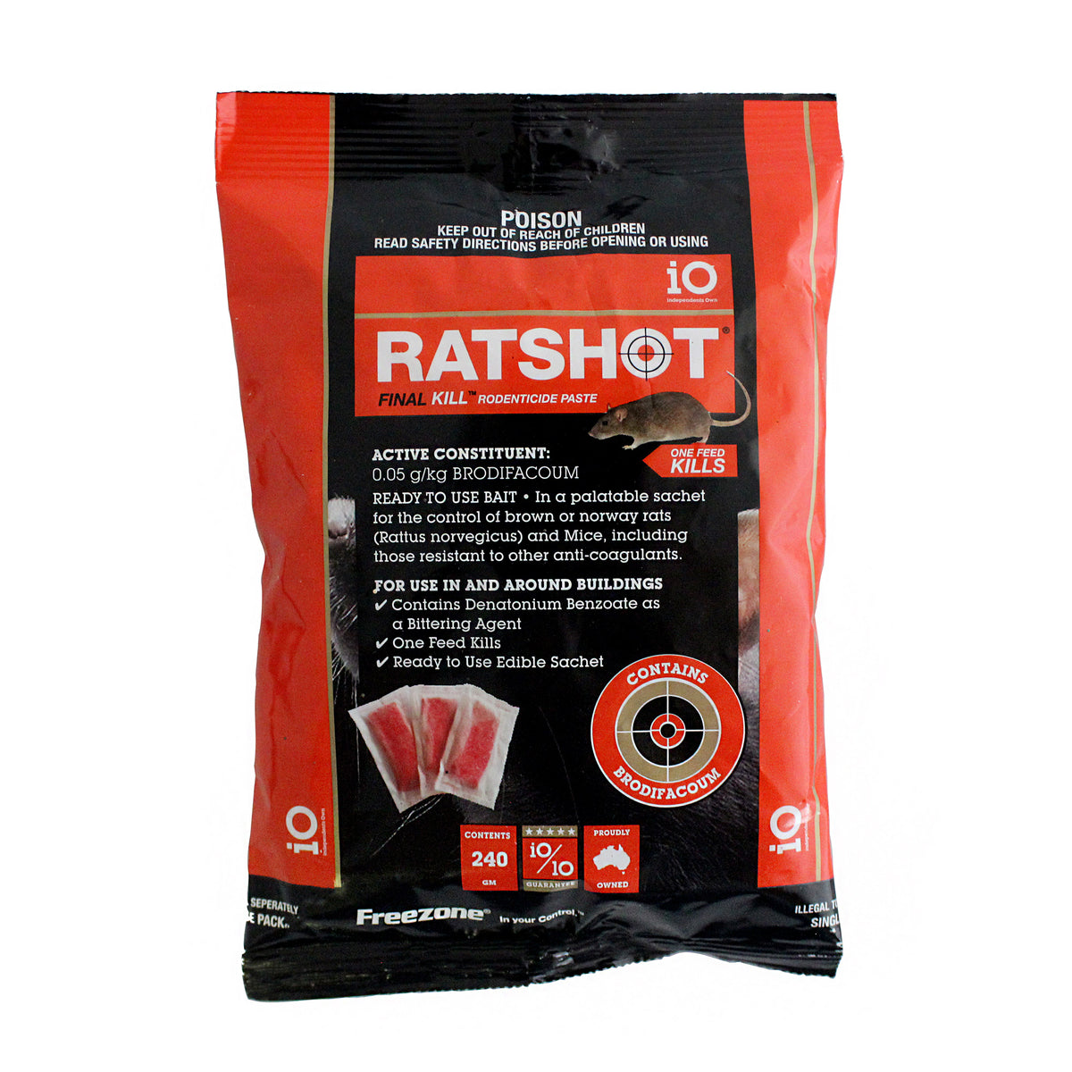 iO RATSHOT Final Kill Rodenticide Paste RED 240g