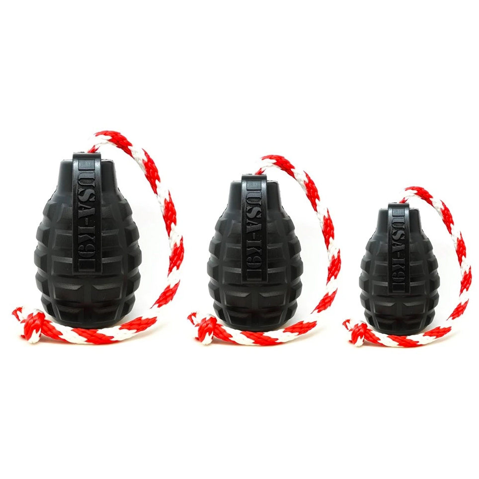 USA-K9 Magnum Grenade with Rope Chew, Tug &amp; Treat Dispensing Toy
