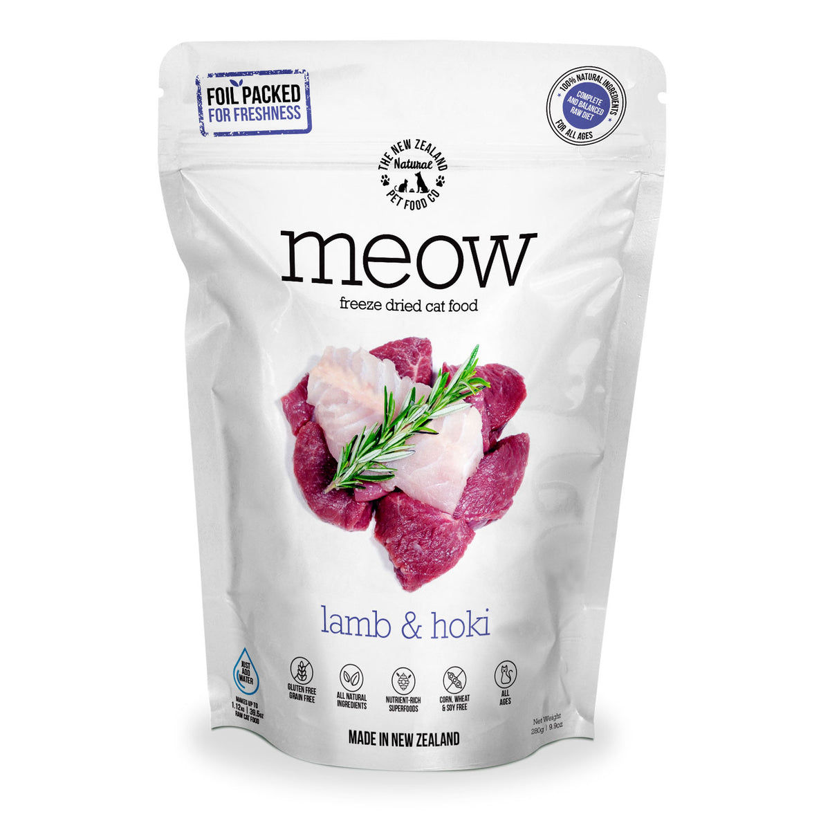 Meow Freeze Dried Cat Food - Lamb &amp; Hoki  280g