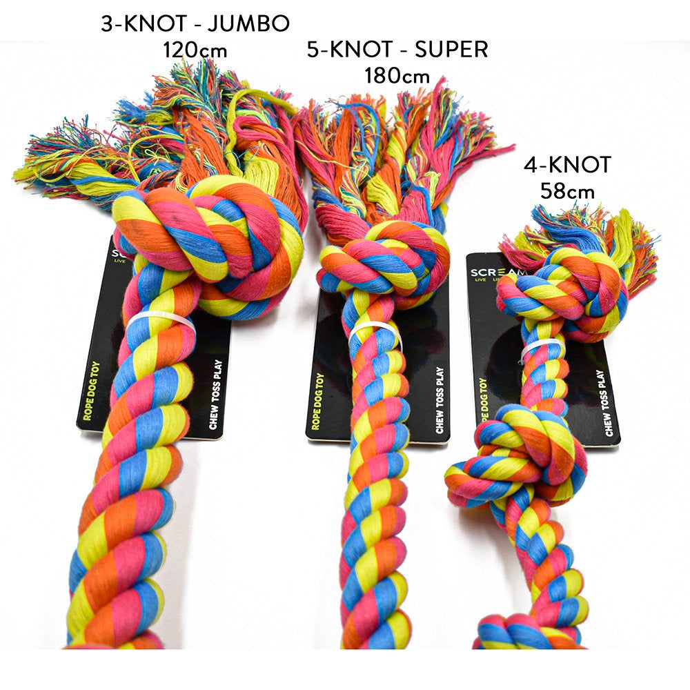 Scream 3-Knot Jumbo Rope Dog Toy - 120cm