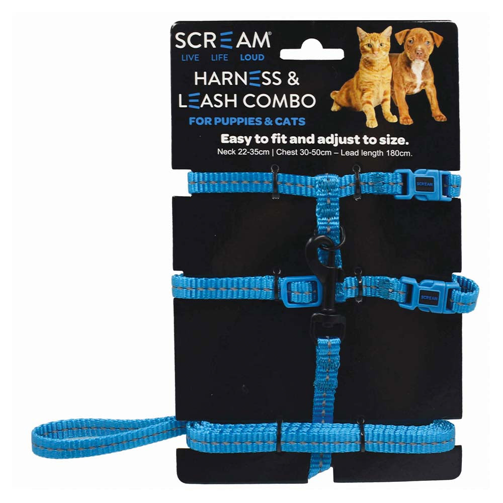 Scream Reflective Adjustable Nylon Cat/Puppy Harness &amp; Leash Combo