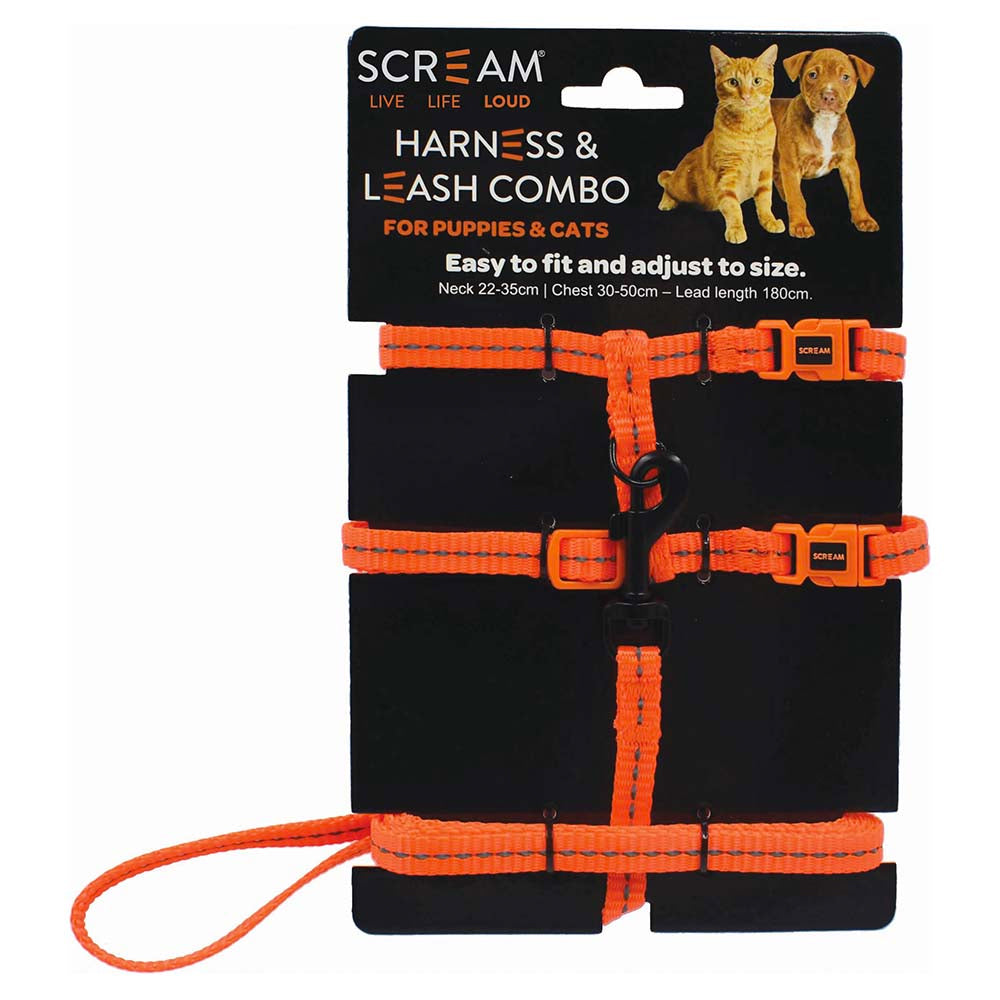 Scream Reflective Adjustable Nylon Cat/Puppy Harness & Leash Combo