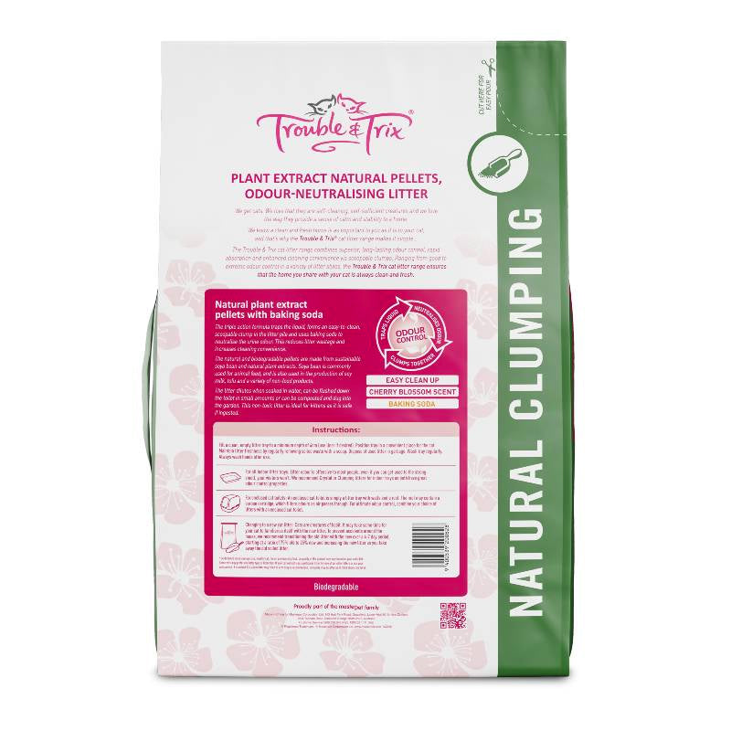Trouble & Trix Tofu Cherry Blossom Scent Clumping Cat Litter Pellets 10L