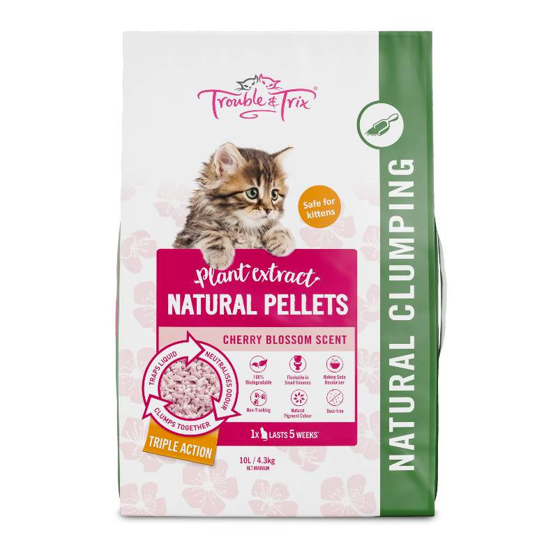 Trouble &amp; Trix Natural Cherry Blossom Plant Extract Cat Litter 10L