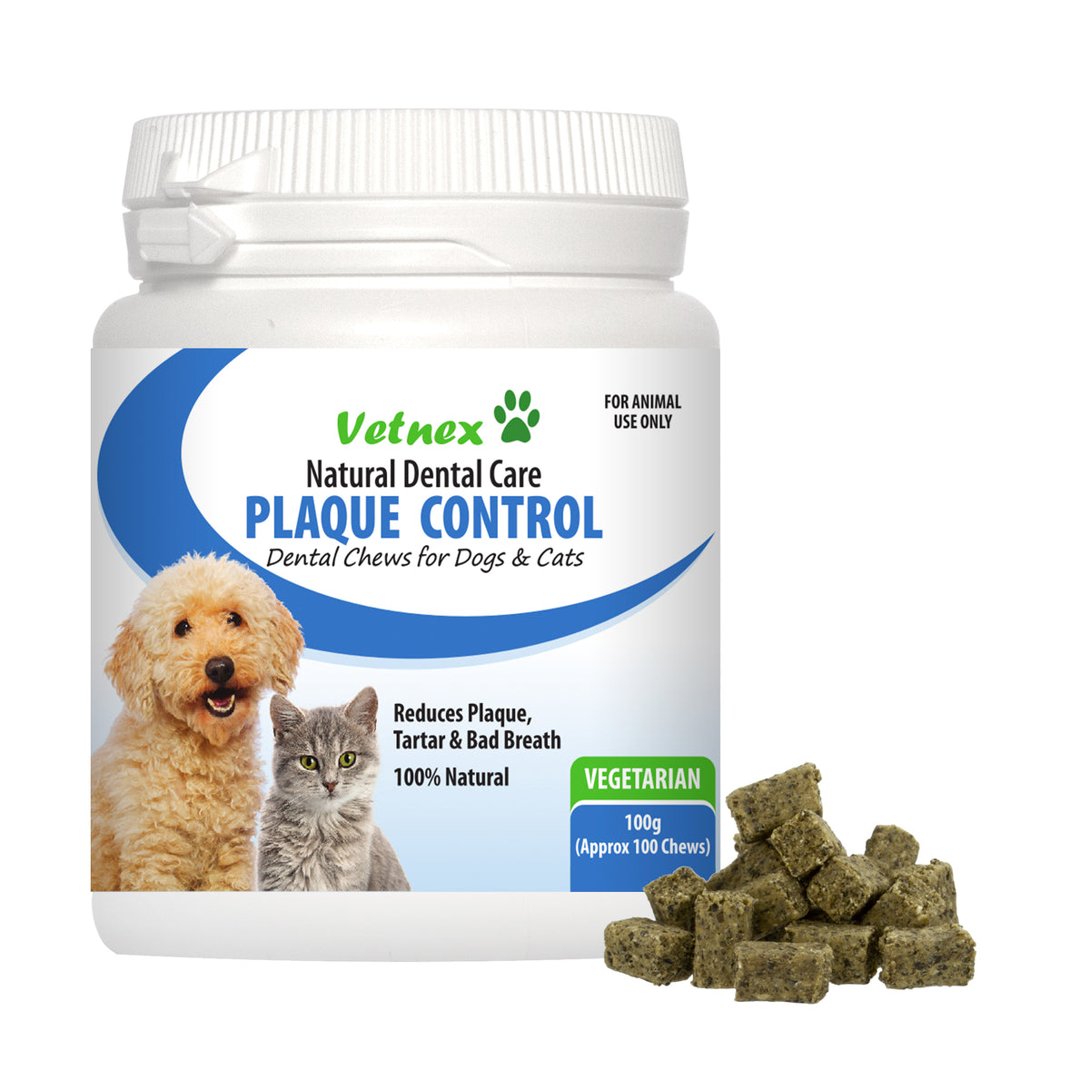 Vetnex Plaque Control Dental Chews for Dogs &amp; Cats 100g - Vegetarian