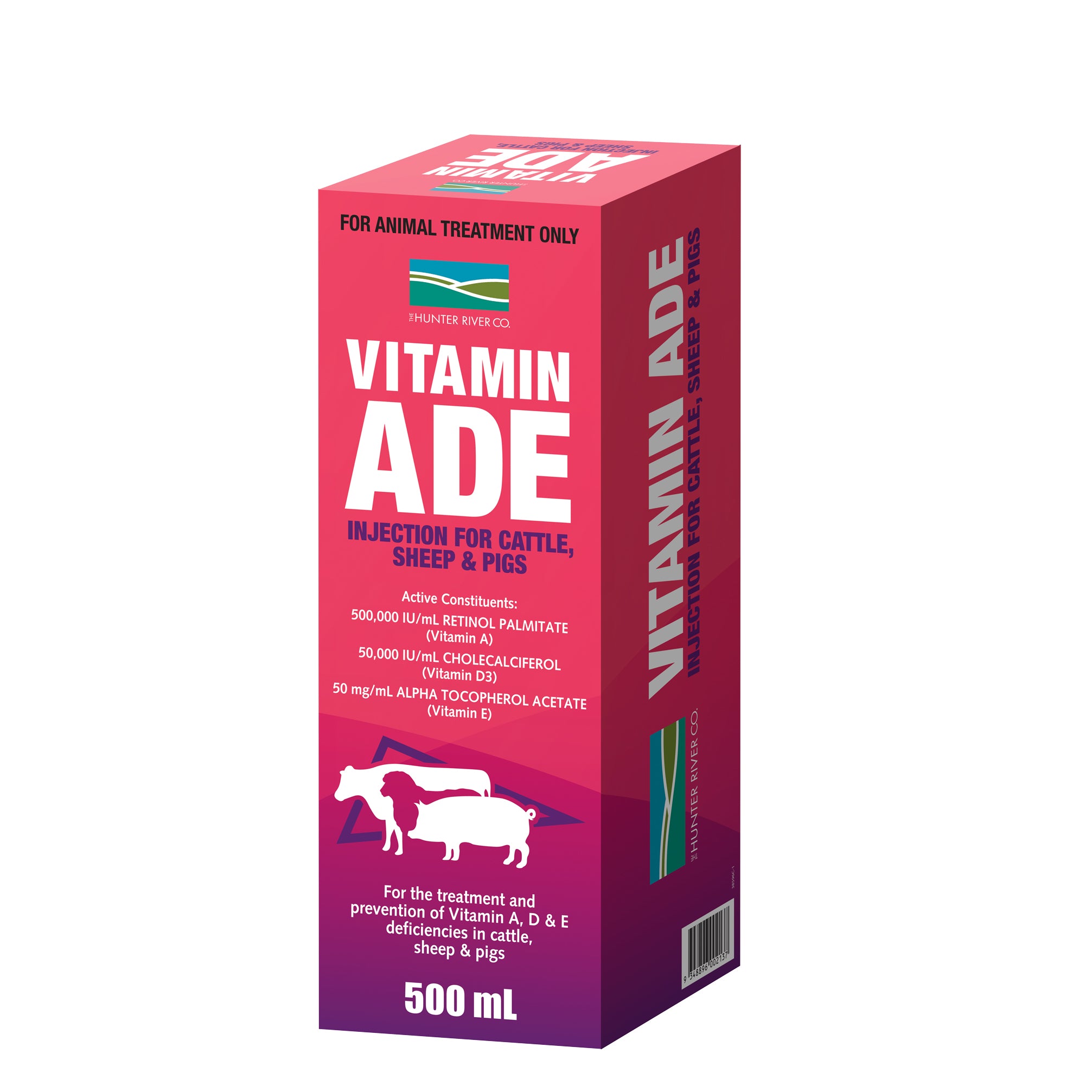 Hunter River Co. Vitamin ADE Injection for Cattle, Sheep & Pigs 500mL