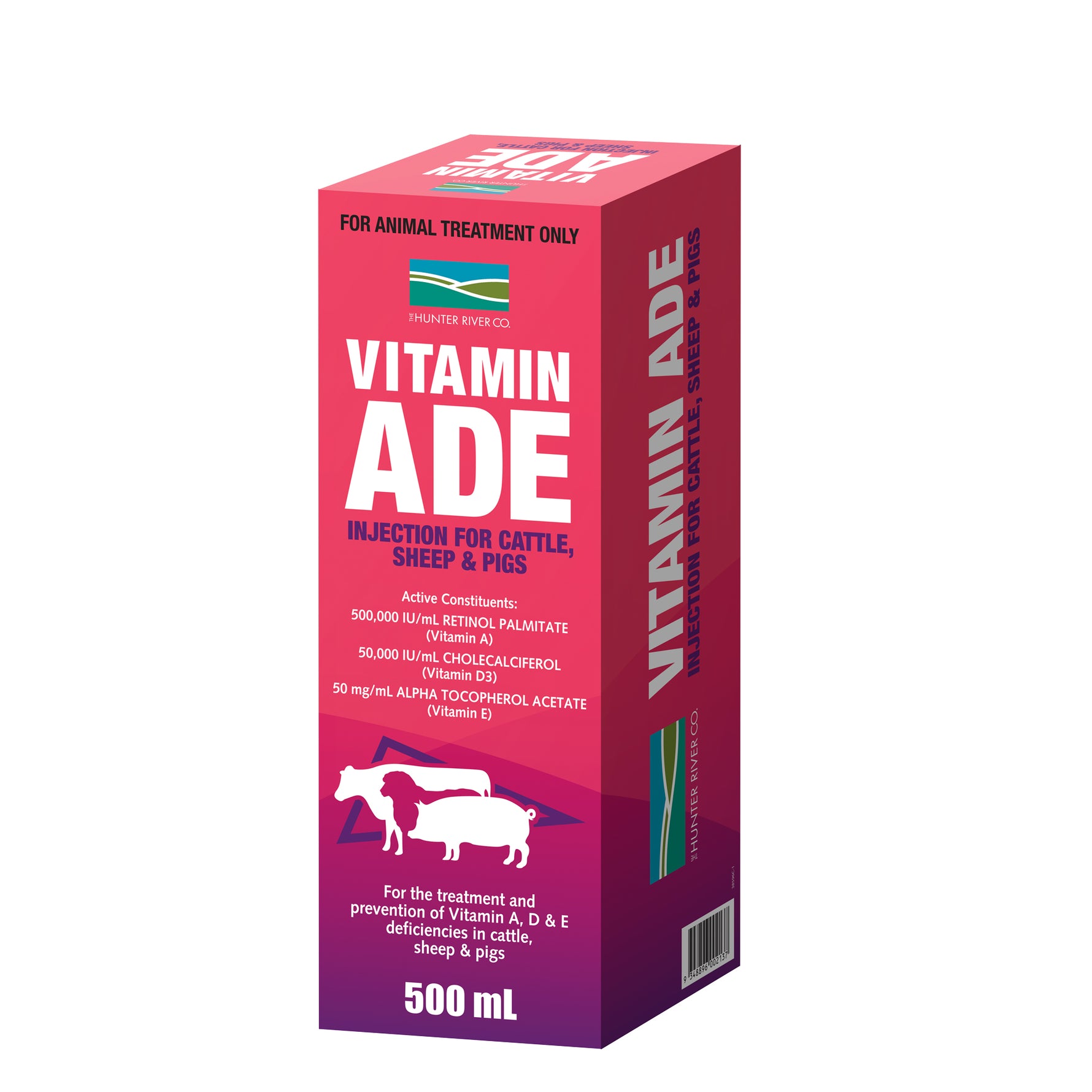 Hunter River Co. Vitamin ADE Injection for Cattle, Sheep & Pigs 500mL