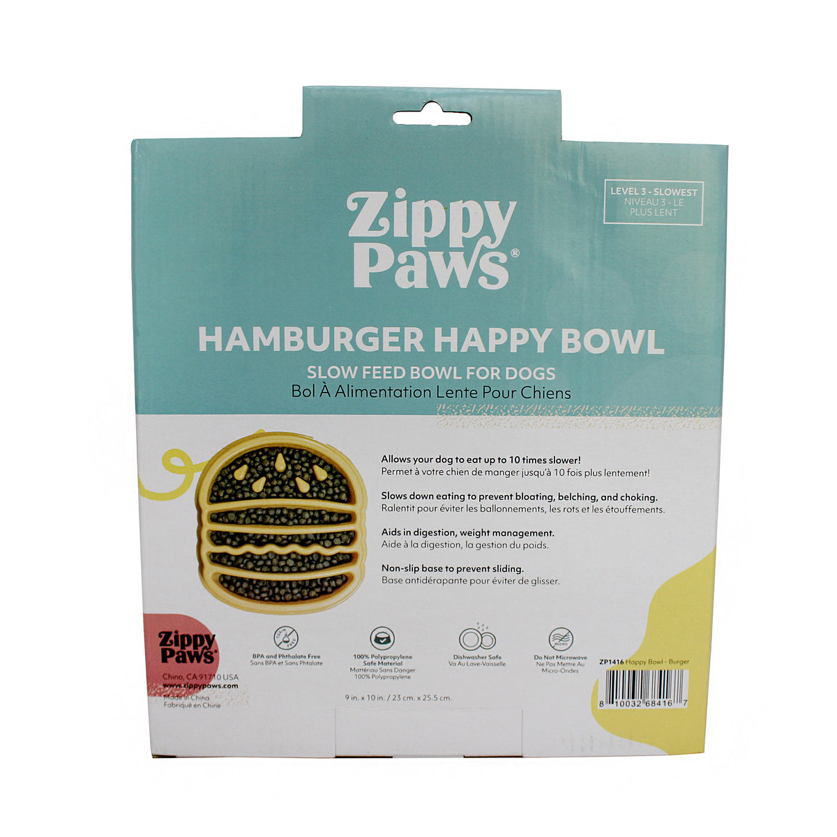 ZippyPaws Happy Bowl Slow Feeder - Hamburger